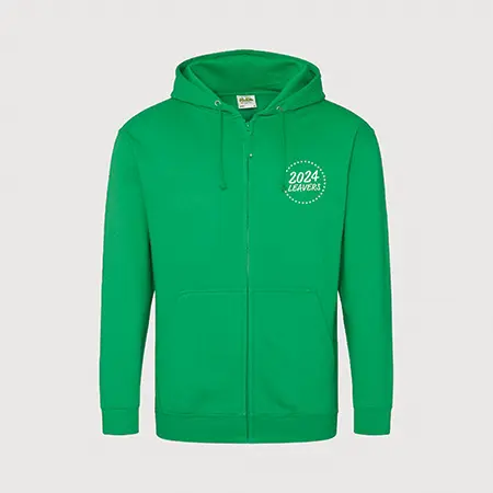 zipped leavers green hoodie