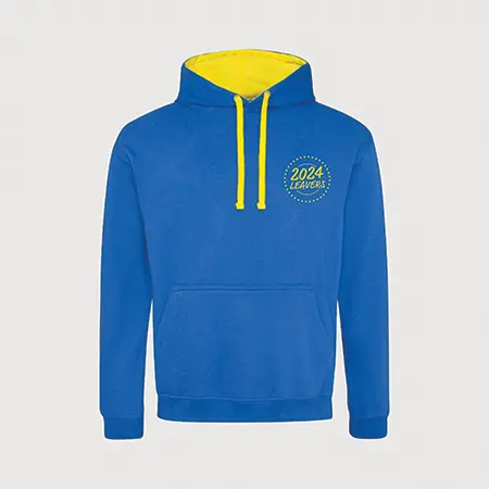 school leavers blue and yellow contrast hoodie