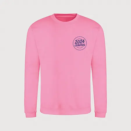 school leavers pink sweatshirt