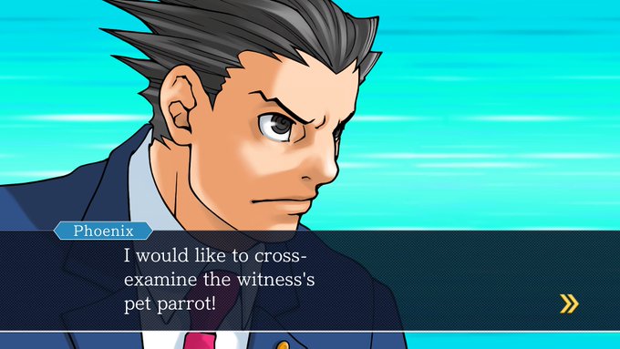 A dramatic Wright saying I would like to cross-examine the witness's pet parrot!