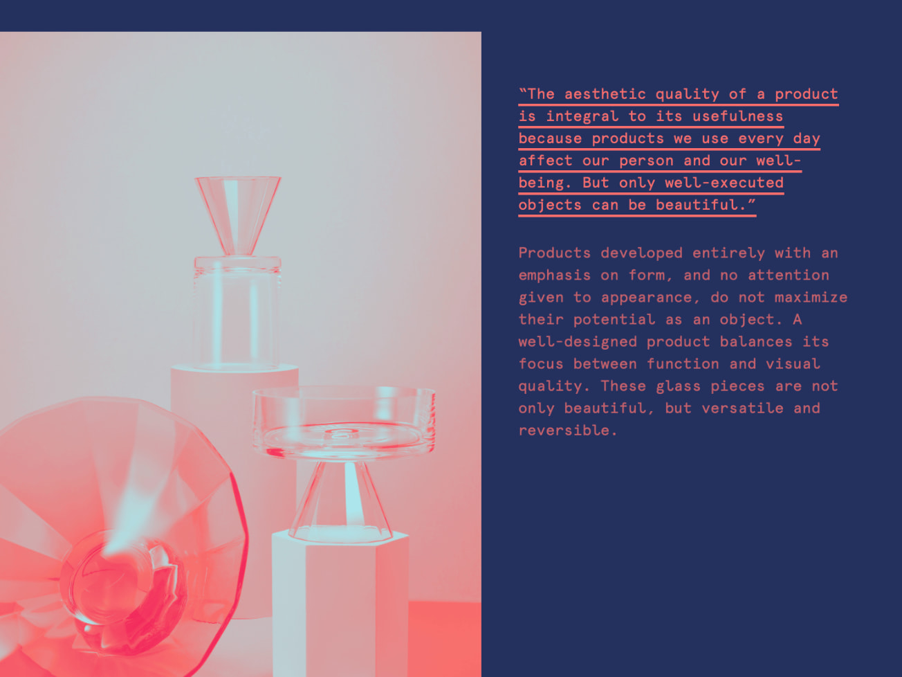 website screenshot, including an image of a glassware collection by Karim Rashid
