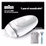 Gecentreerd IPL-apparaat, met grijze beautybag en Gillette Venus Smooth-scheermesje. Gecentreerd IPL-apparaat, met grijze beautybag en Gillette Venus Smooth-scheermesje.