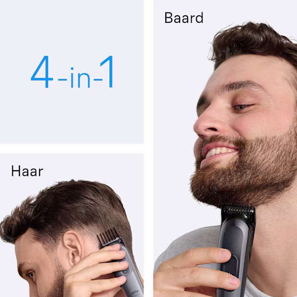 Verschillende manieren om de Braun Trimset Series 3-trimset op baard en haar te gebruiken. Verschillende manieren om de Braun Trimset Series 3-trimset op baard en haar te gebruiken.