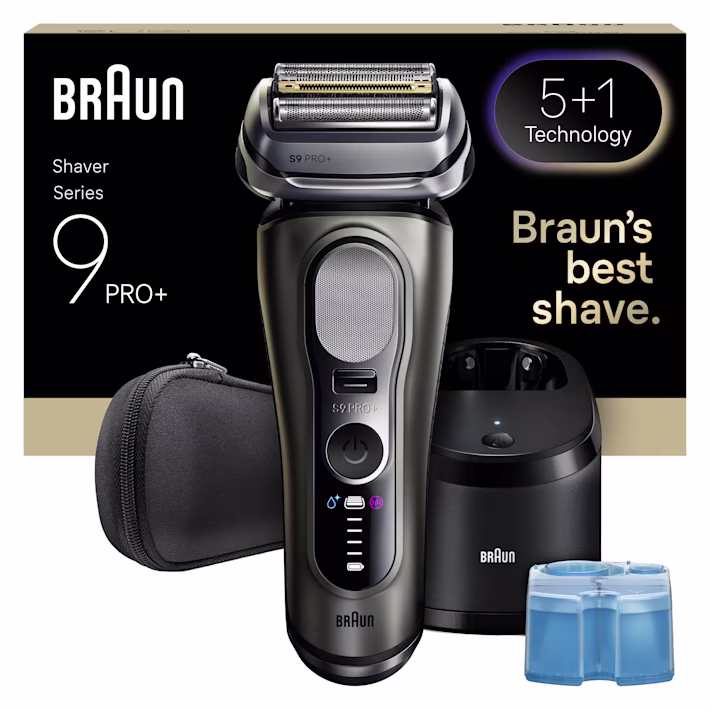 Braun Series 9 PRO+ 9655cce scheerapparaat met reisetui en 5-in-1 SmartCare reinigingsstation.