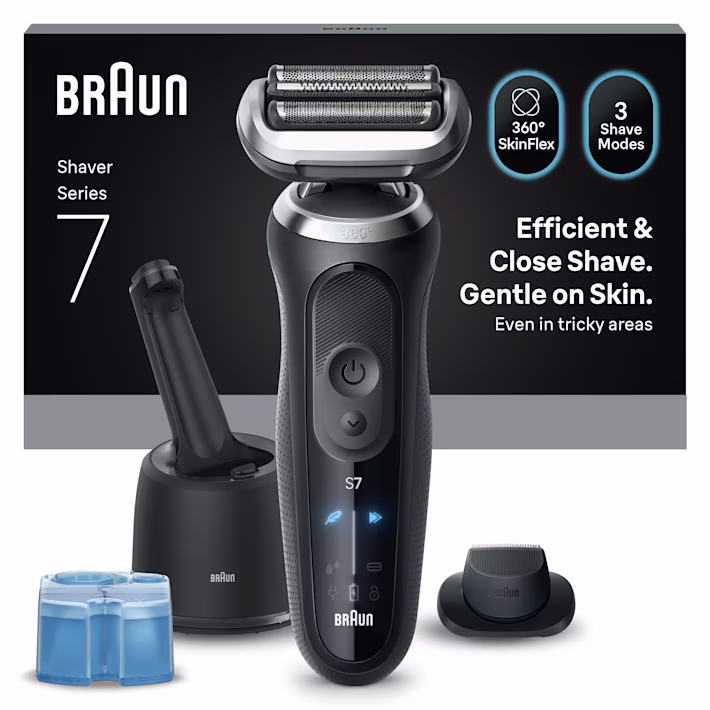 Afb. Series 7 N7200cce scheerapparaatset, 4-in-1 SmartCare center, navulpatroon en precisietrimmer-opzetstuk.