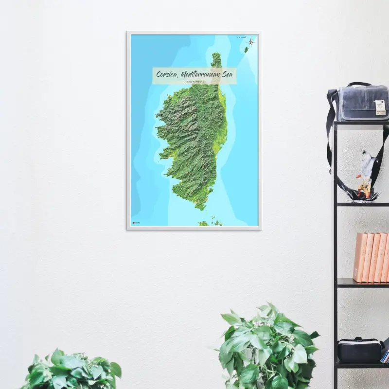 Korsika-Landkarte als Poster im Jalma Design an der Wand über einer Bildergalerie