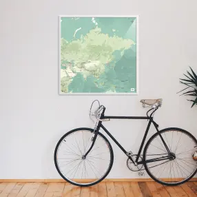 Asien-Landkarte als Poster im Nani Design über einem Fahrrad