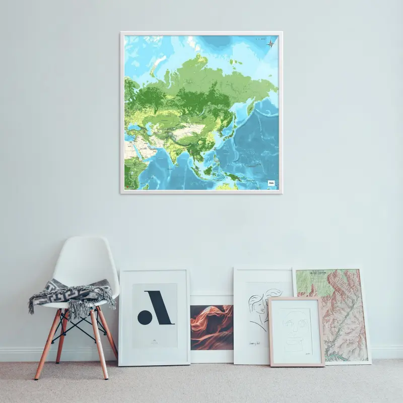 Asien-Landkarte als Poster im Jalma Design über einer Bildersammlung