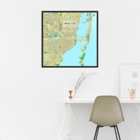Miami-Stadtkarte als Poster im Jalma Design über einem Schreibtisch