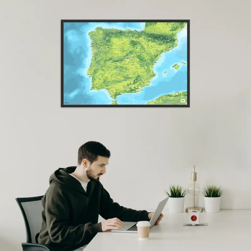 Spanien-Landkarte als Poster im Jalma Design über dem Arbeitsbereich