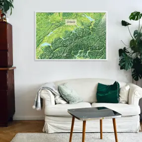 Schweiz-Landkarte als Poster im Jalma Design über einem Sofa