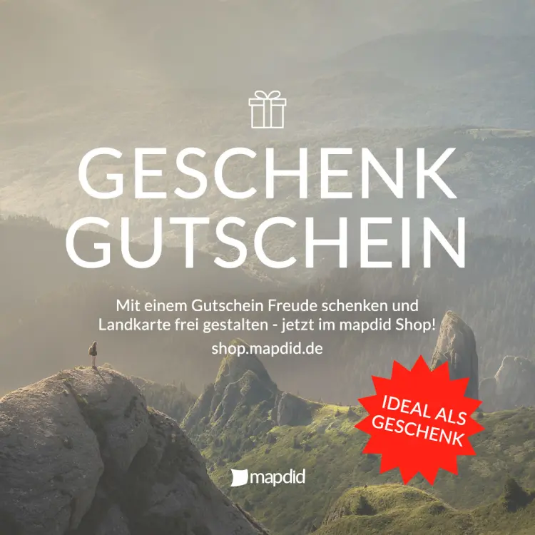 mapdid Geschenkgutscheine sind das ideale Geschenk für Freunde und Bekannte - Freude schenken und Landkarte frei gestalten