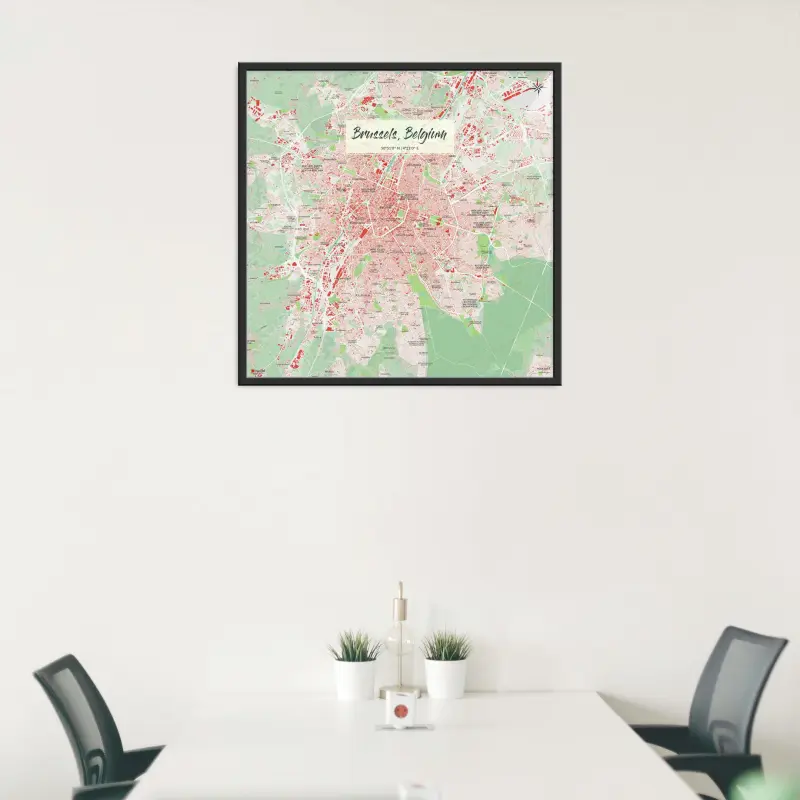 Brüssel-Stadtkarte als Poster im Nani Design in einem Besprechungsraum