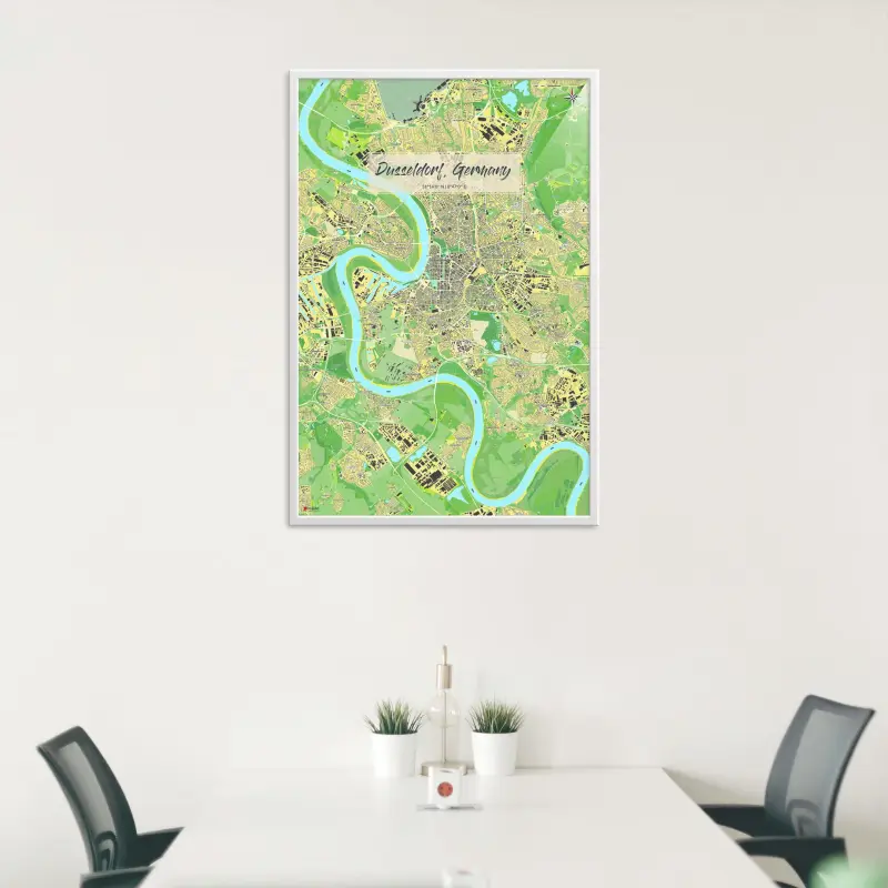 Düsseldorf-Stadtkarte als Poster im Jalma Design in einem Besprechungsraum