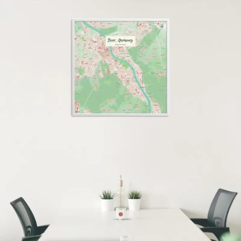 Bonn-Landkarte als Poster im Nani Design in einem Besprechungsraum