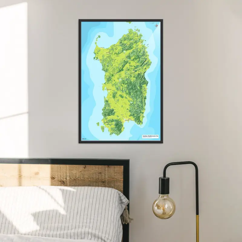 Sardinien-Landkarte als Poster im Jalma Design über Bett