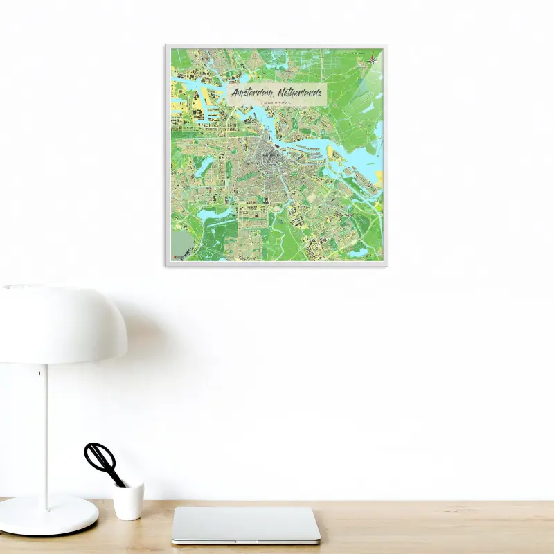 Amsterdam-Stadtkarte als Poster im Jalma Design in einem Büro