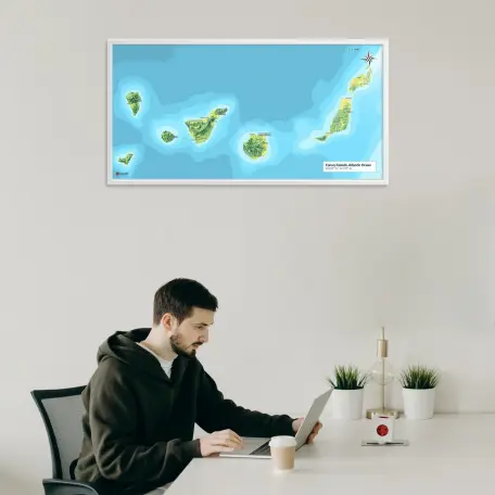 Landkarte der Kanarischen Inseln als Poster im Jalma Design über Laptopnutzer