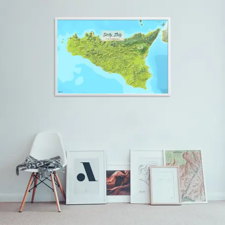 Sizilien-Stadtkarte als Poster im Jalma Design an der Wand über einer Bildergalerie