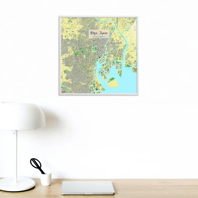 Tokio-Stadtkarte als Poster im Jalma Design in einem Büro mit Lampe