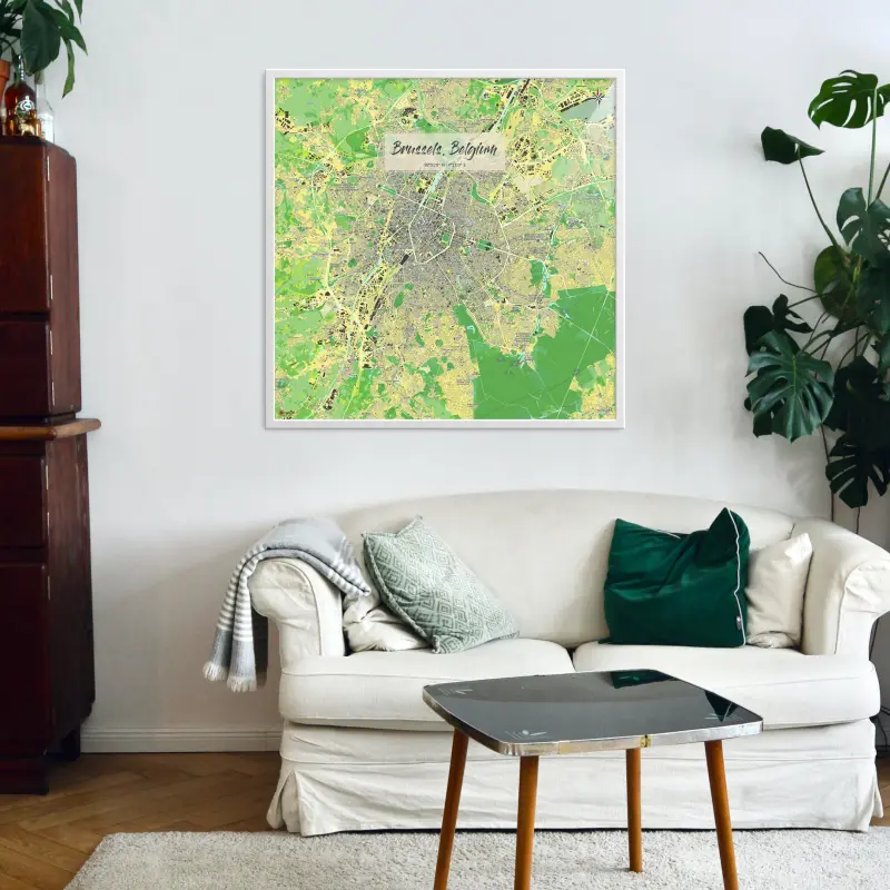 Brüssel-Stadtkarte als Poster im Jalma Design in einem Wohnzimmer