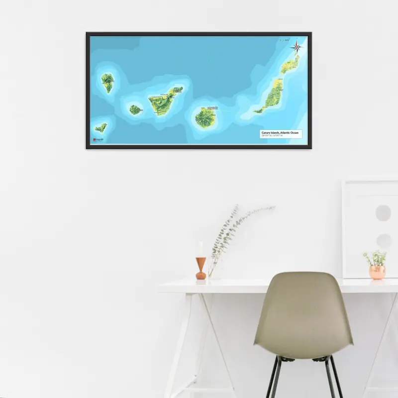 Landkarte der Kanarischen Inseln als Poster im Jalma Design über Schreibtisch