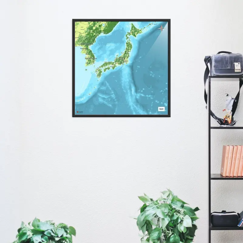 Japan-Landkarte als Poster im Jalma Design neben einem Regal
