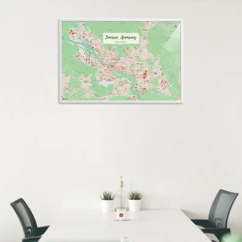 Bremen-Stadtkarte als Poster im Nani Design in einem Besprechungsraum