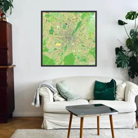 München-Stadtkarte als Poster im Jalma Design in einem Wohnzimmer mit einer Couch