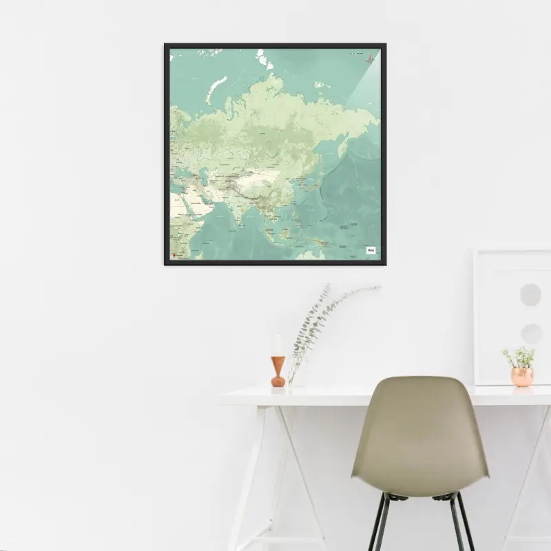 Asien-Landkarte als Poster im Nani Design über einem Schreibtisch