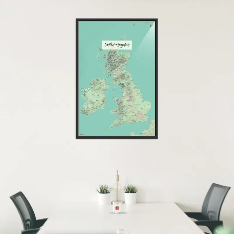Landkarte des Vereinigten Königreichs (UK) als Poster im Nani Design in einem Besprechungsraum