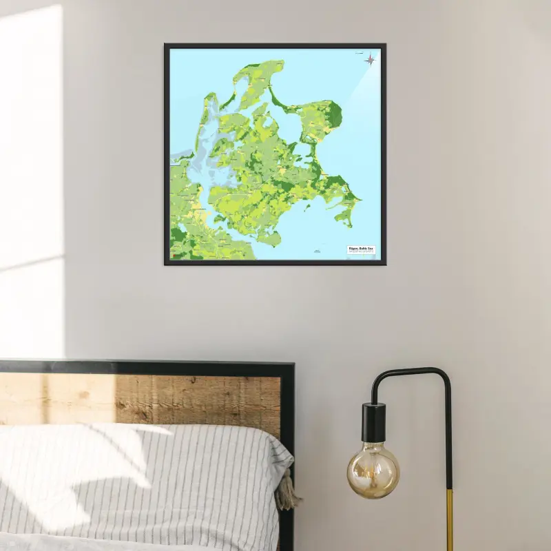 Rügen-Landkarte als Poster im Jalma Design über einem Bett