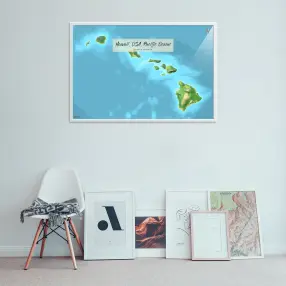 Hawaii-Landkarte als Poster im Jalma Design an der Wand über einer Bildergalerie