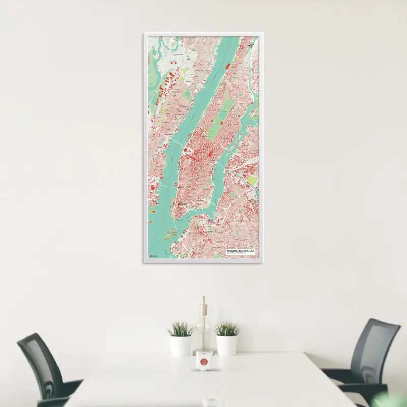 Stadtkarte von Manhattan, New York als Poster im Nani Design in einem Besprechungsraum