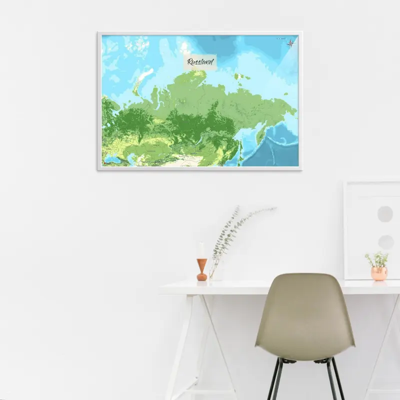 Russland-Landkarte als Poster im Jalma Design über einem Schreibtisch