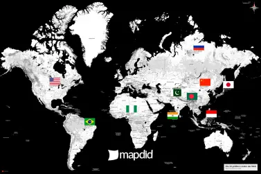 Die 10 größten Länder der Welt auf einer Weltkarte (Kaia Design)