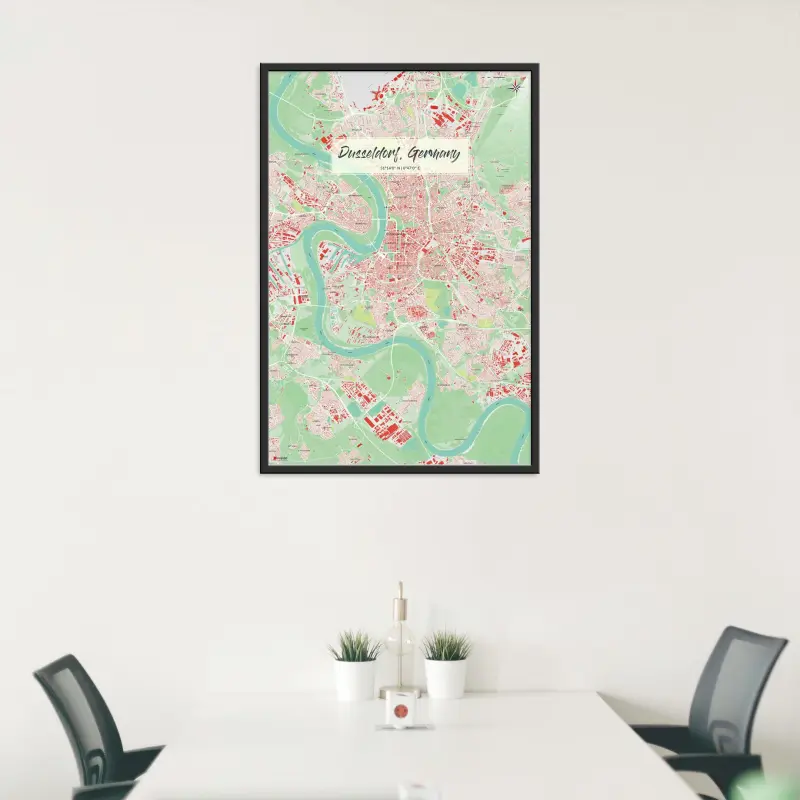 Düsseldorf-Stadtkarte als Poster im Nani Design in einem Besprechungsraum