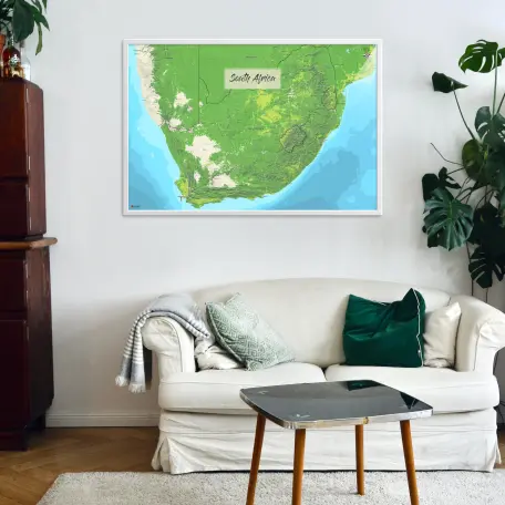 Südafrika-Landkarte als Poster im Jalma Design in einem Wohnzimmer mit Sofa