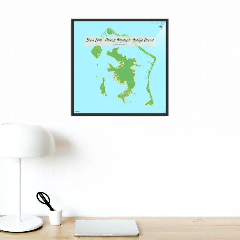 Bora Bora-Landkarte als Poster im Jalma Design in einem Büro