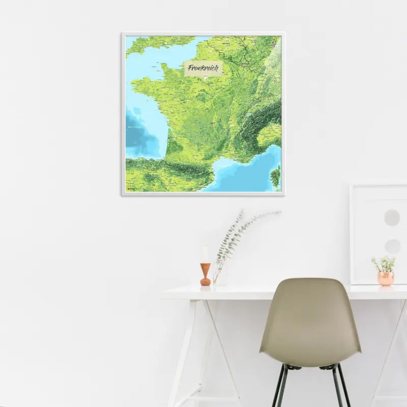 Frankreich-Landkarte als Poster im Jalma Design über einem Schreibtisch