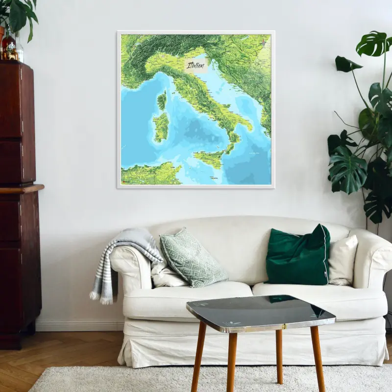 Italien-Landkarte als Poster im Jalma Design über einem Sofa