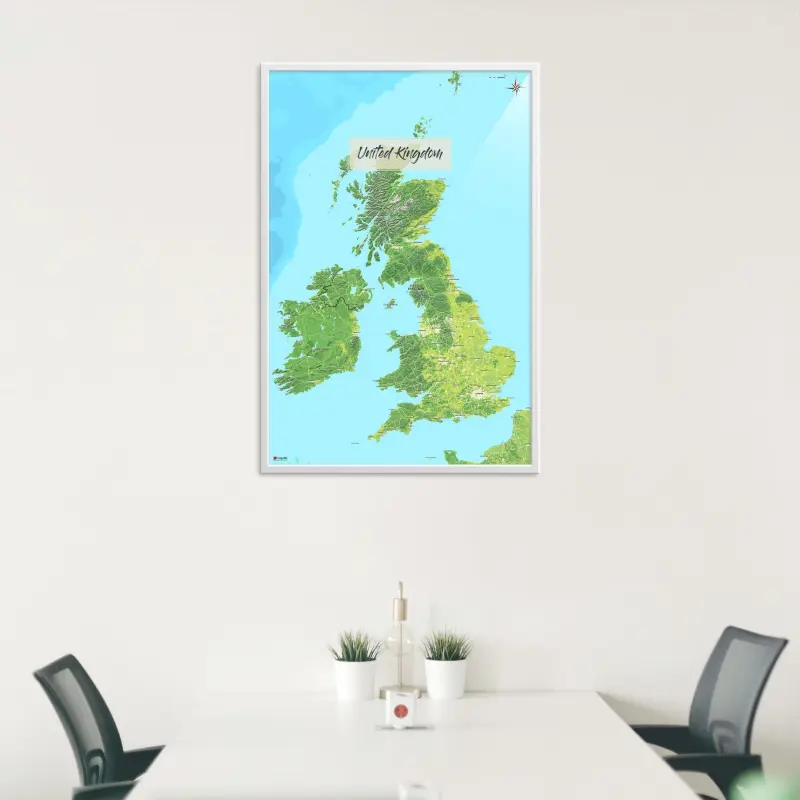 Landkarte des Vereinigten Königreichs (UK) als Poster im Jalma Design in einem Besprechungsraum