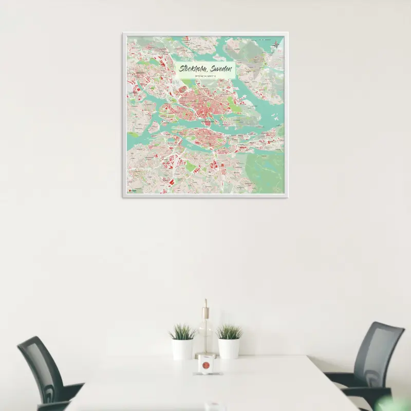 Stockholm-Stadtkarte als Poster im Nani Design in einem Besprechungsraum