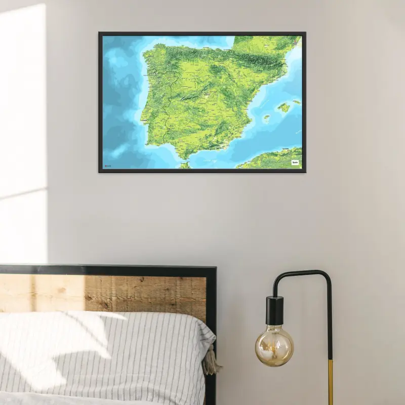 Spanien-Landkarte als Poster im Jalma Design über einem Bett