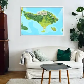 Bali-Landkarte als Poster im Jalma Design in einem Wohnzimmer mit Sofa