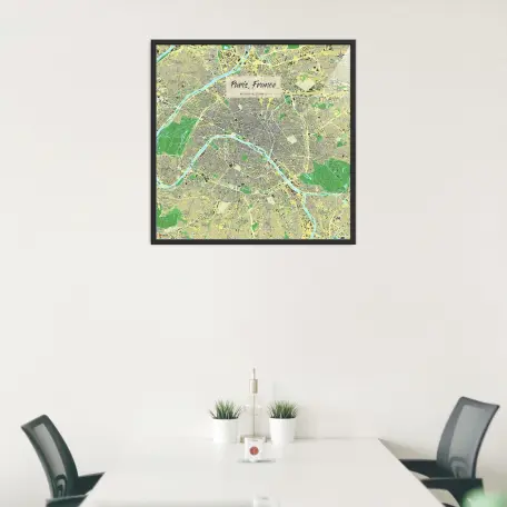 Paris-Stadtkarte als Poster im Jalma Design in einem Besprechungsraum