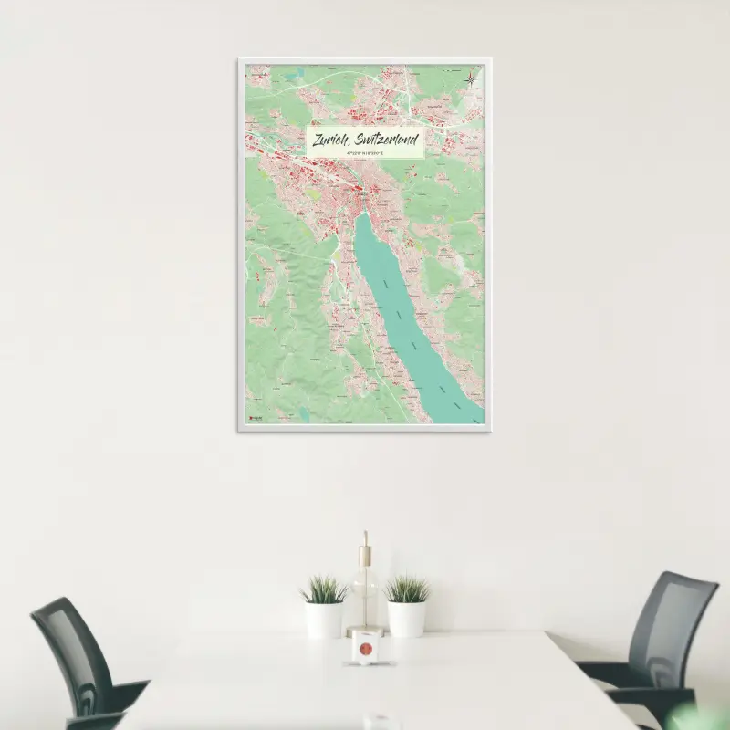 Zürich-Stadtkarte als Poster im Nani Design in einem Besprechungsraum
