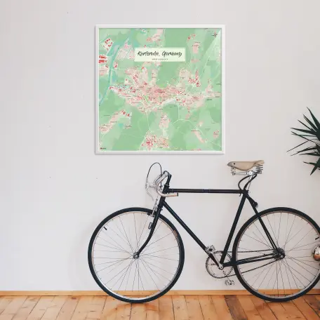 Karlsruhe-Stadtkarte als Poster im Nani Design über einem Fahrrad