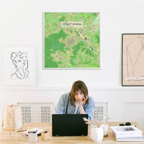 Stuttgart-Stadtkarte als Poster im Jalma Design in einem Büro mit Frau und Laptop