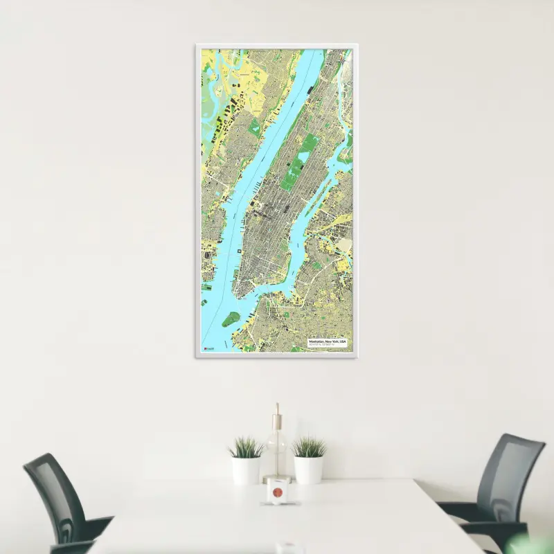 Stadtkarte von Manhattan, New York als Poster im Jalma Design in einem Besprechungsraum